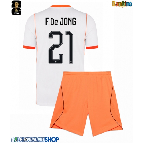 Maglie da calcio Paesi Bassi Frenkie de Jong #21 Seconda Maglia Bambino Mondiali 2026  Manica Corta + Pantaloni corti)